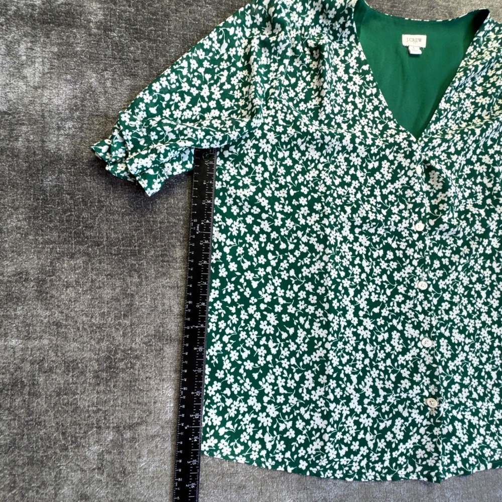 J.Crew Blouse Womens Large Green Floral Ditsy Puff Sleeve Button Front V-Neck - Picture 6 of 15